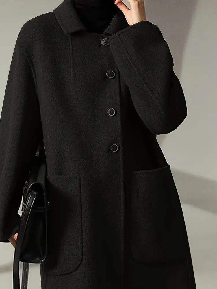 Plus Size Ladies Long Trench Coat Elegant Single Breasted Pea Coat Winter Warm Wool Blend With Pockets Oversized Pea Coat