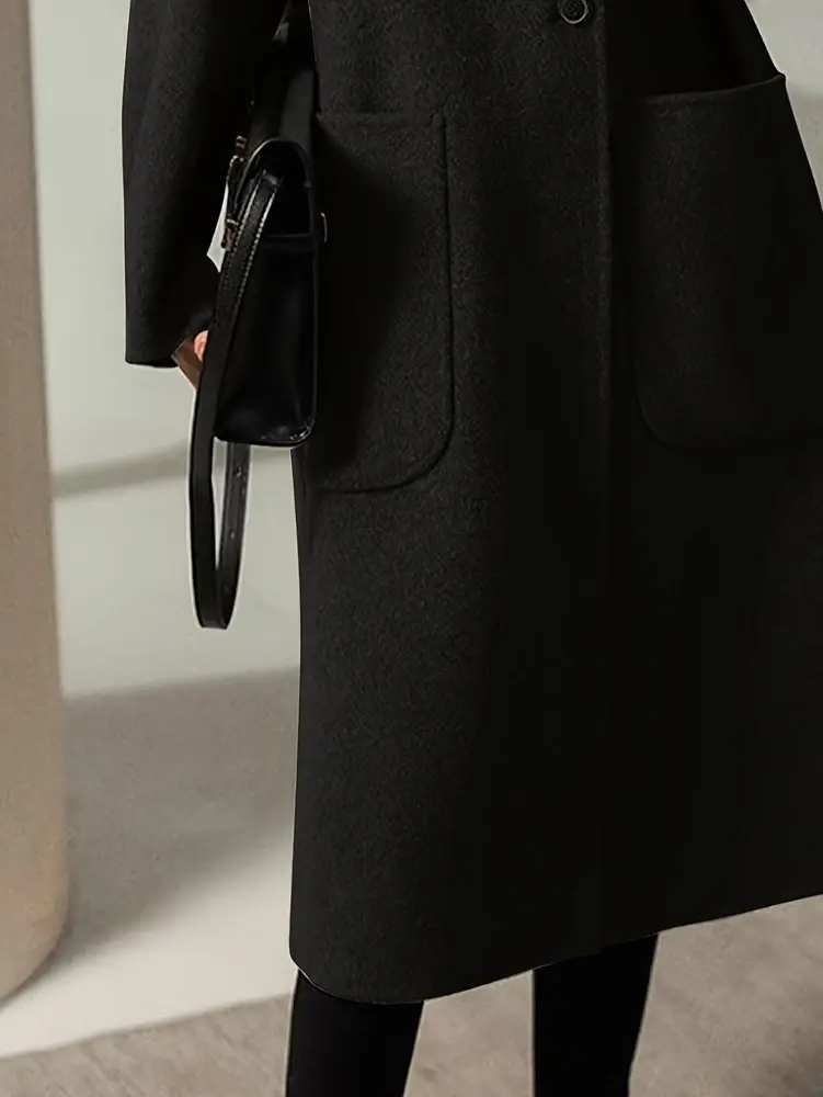 Plus Size Ladies Long Trench Coat Elegant Single Breasted Pea Coat Winter Warm Wool Blend With Pockets Oversized Pea Coat