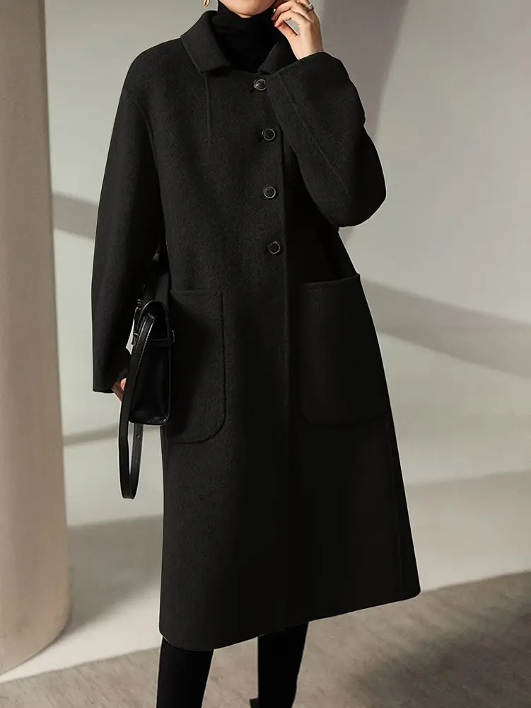 Plus Size Ladies Long Trench Coat Elegant Single Breasted Pea Coat Winter Warm Wool Blend With Pockets Oversized Pea Coat