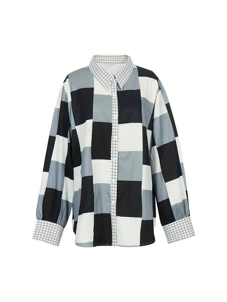 Plus Size Women Chain Print V-Neck Long Sleeve Loose Casual Blouse ,Winter Tops, Autumn&Winter Women Clothes
