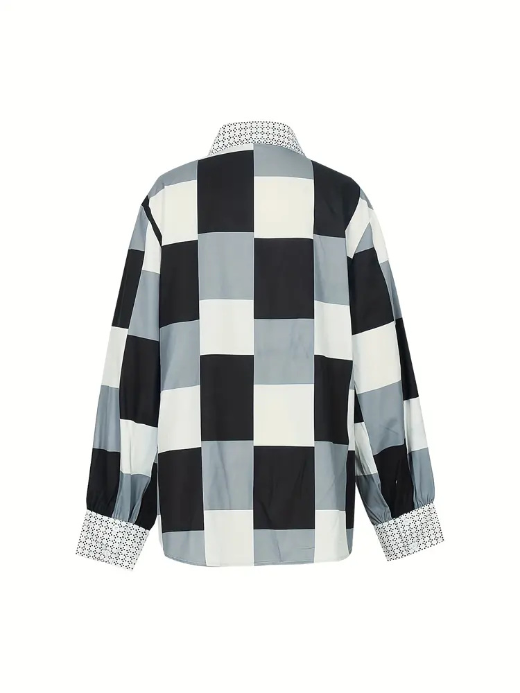 Plus Size Women Chain Print V-Neck Long Sleeve Loose Casual Blouse ,Winter Tops, Autumn&Winter Women Clothes