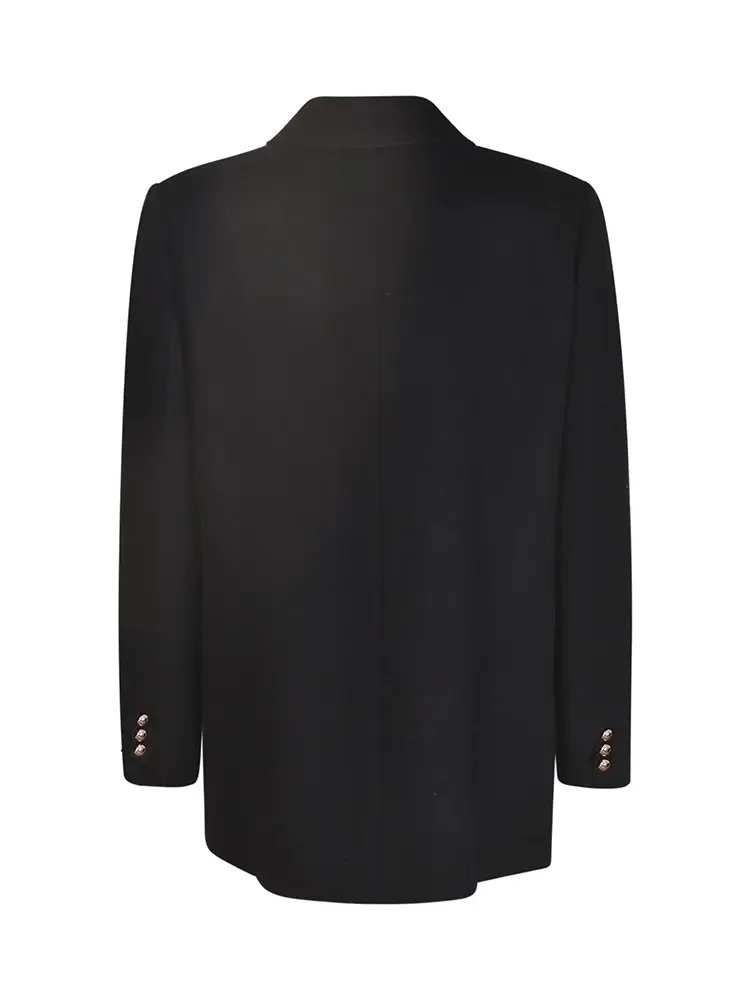 Women's V-neck Double Button Lined Coat Black with Pockets Autumn and Winter Model Autumn and Winter Best Choice