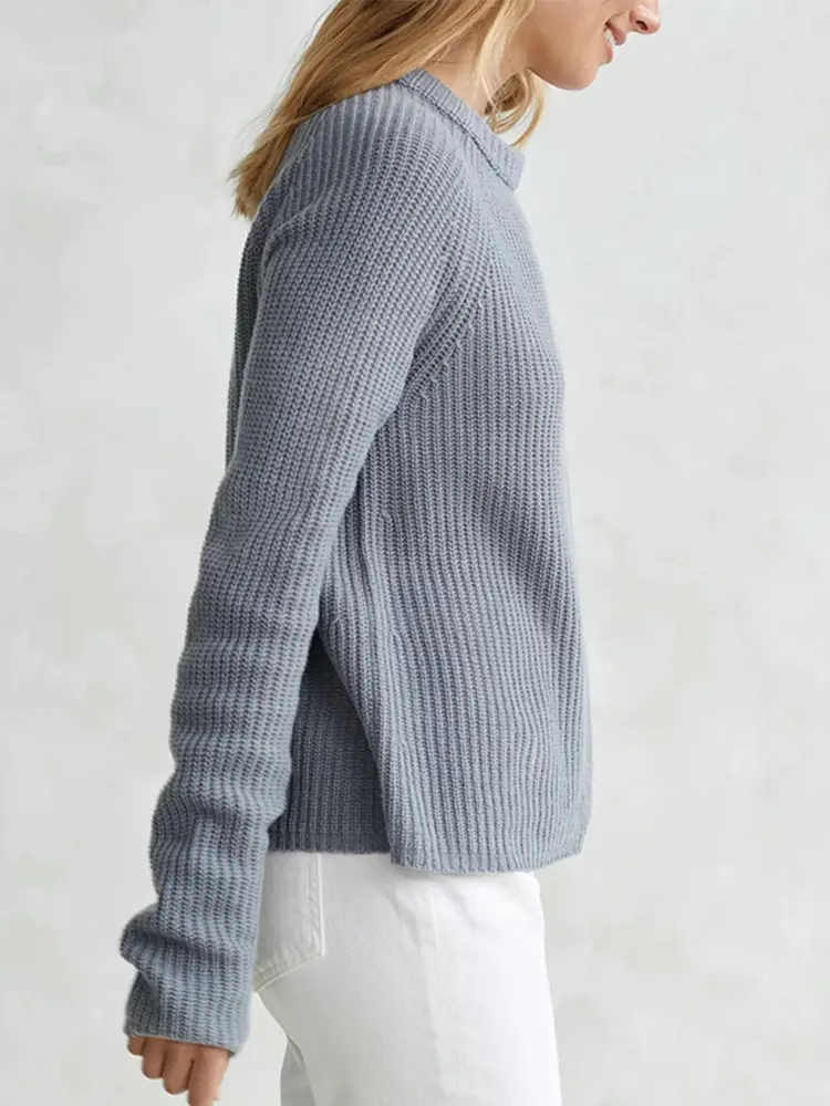 Women's round Neck Long Sleeve Pullover Sweater 2025 Autumn Winter Solid Color Simple Peplum Knit Acrylic Material