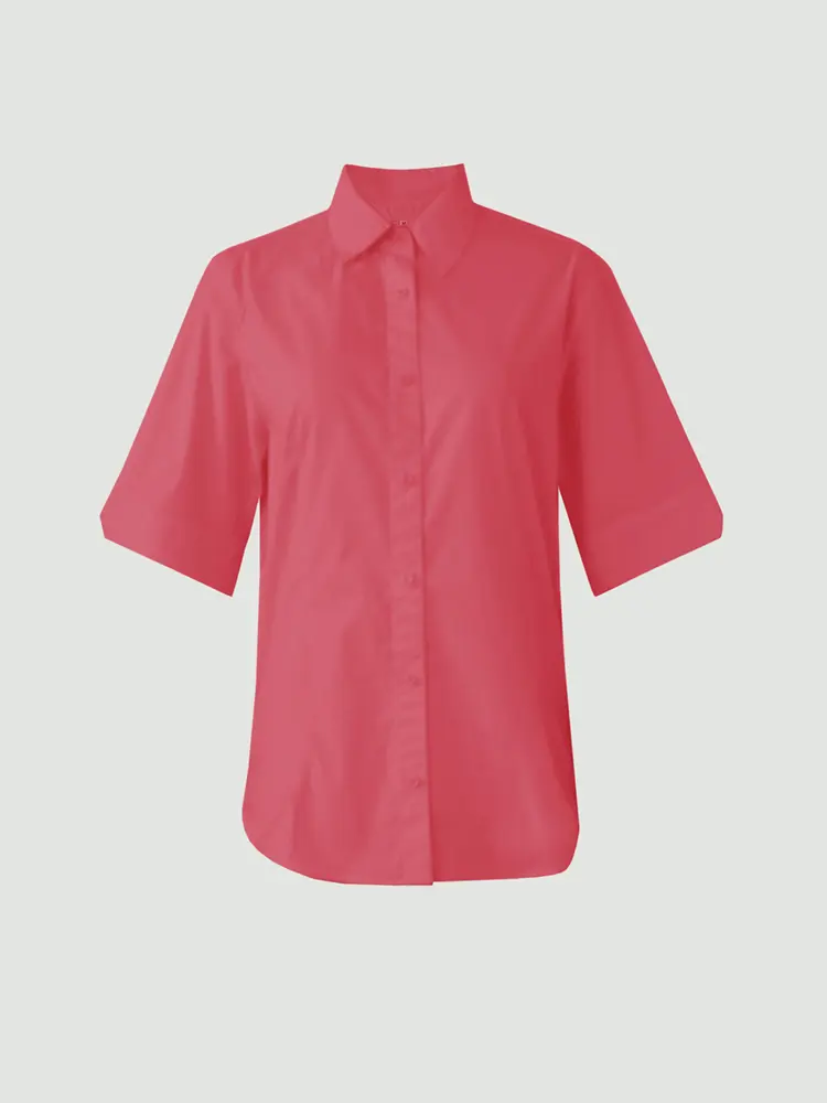 2025 Spring Summer New Women's Solid Colour Basic Single Breasted Casual V-neck T-shirt Workwear High Collar
