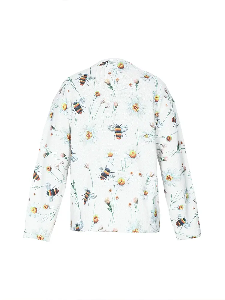 Women's Loose Fit V-Neck Long Sleeve Pullover Sweater Bee Print Autumn Winter Wear Best Choice Comfortable Knitwear