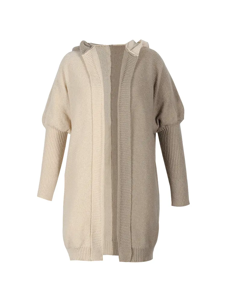 Women's Knitted Hooded Cardigan Sweater Patchwork Design Warm Autumn Winter Outerwear Fashionable Cozy Cardigan for Cooler Month