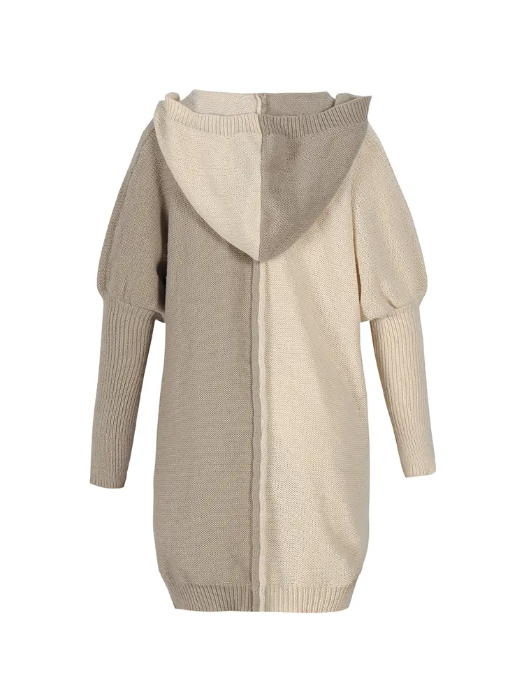 Women's Knitted Hooded Cardigan Sweater Patchwork Design Warm Autumn Winter Outerwear Fashionable Cozy Cardigan for Cooler Month
