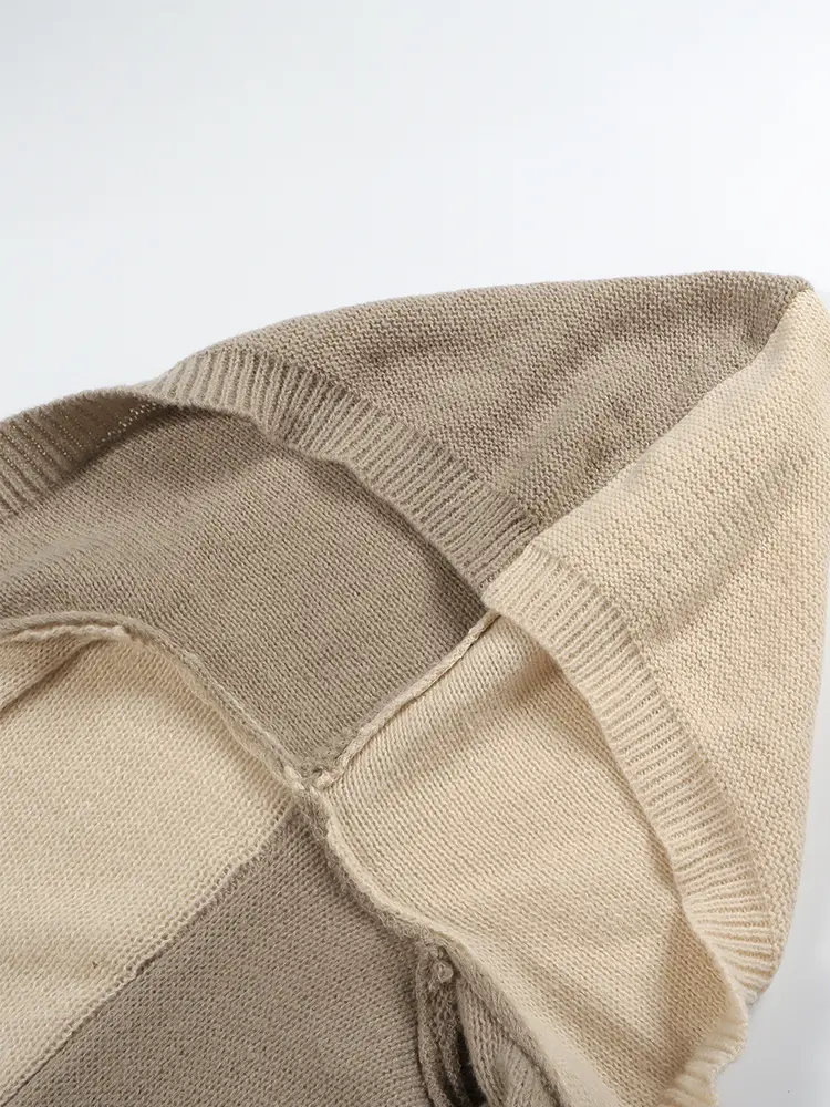 Women's Knitted Hooded Cardigan Sweater Patchwork Design Warm Autumn Winter Outerwear Fashionable Cozy Cardigan for Cooler Month