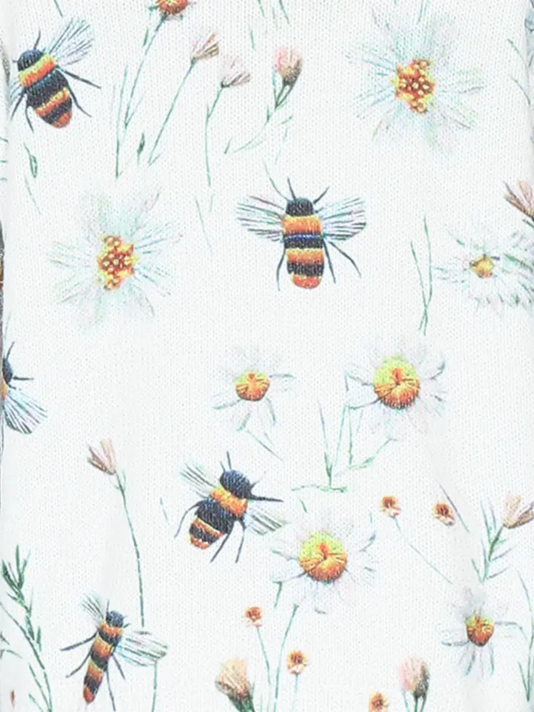 2025 Autumn and Winter New Women's Bee Pattern V-neck Knit Sweater White Casual Autumn and Winter Clothing Pullover