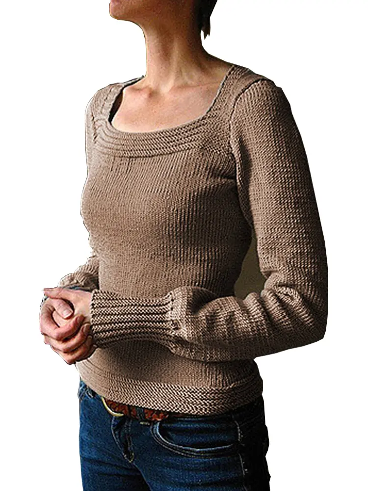 2024 Autumn and Winter New Long Sleeve U Neck Casual Sweater Comfortable Hundred Solid Color Winter Warm