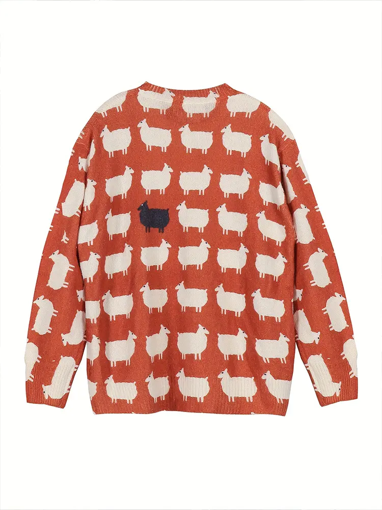 Women's plus Size 3D Sheep Pattern Crew Neck Pullover Sweater Casual Long Sleeve Knitted Sweater for Autumn And Winter