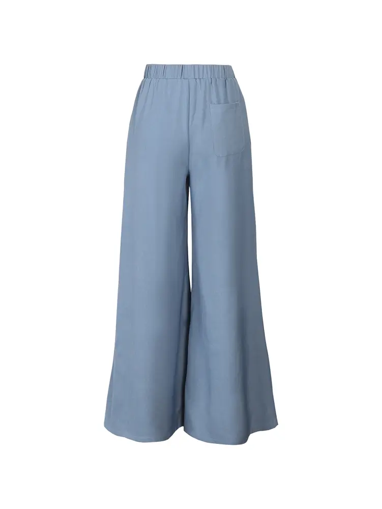 Women's Pure Color Casual Wide Leg Pants Button Front Pleated Loose Fit for Everyday Beach Holiday Wear