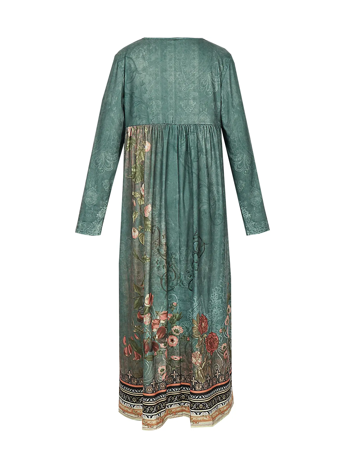 2025 Summer New Women's V-Neck Split Sleeve Button Dress V-Neck Printed Pattern Pleated With Pockets Maxi Dresses