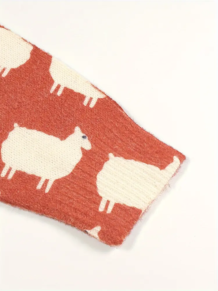 Women's plus Size 3D Sheep Pattern Crew Neck Pullover Sweater Casual Long Sleeve Knitted Sweater for Autumn And Winter