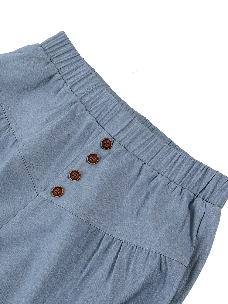 Women's Pure Color Casual Wide Leg Pants Button Front Pleated Loose Fit for Everyday Beach Holiday Wear