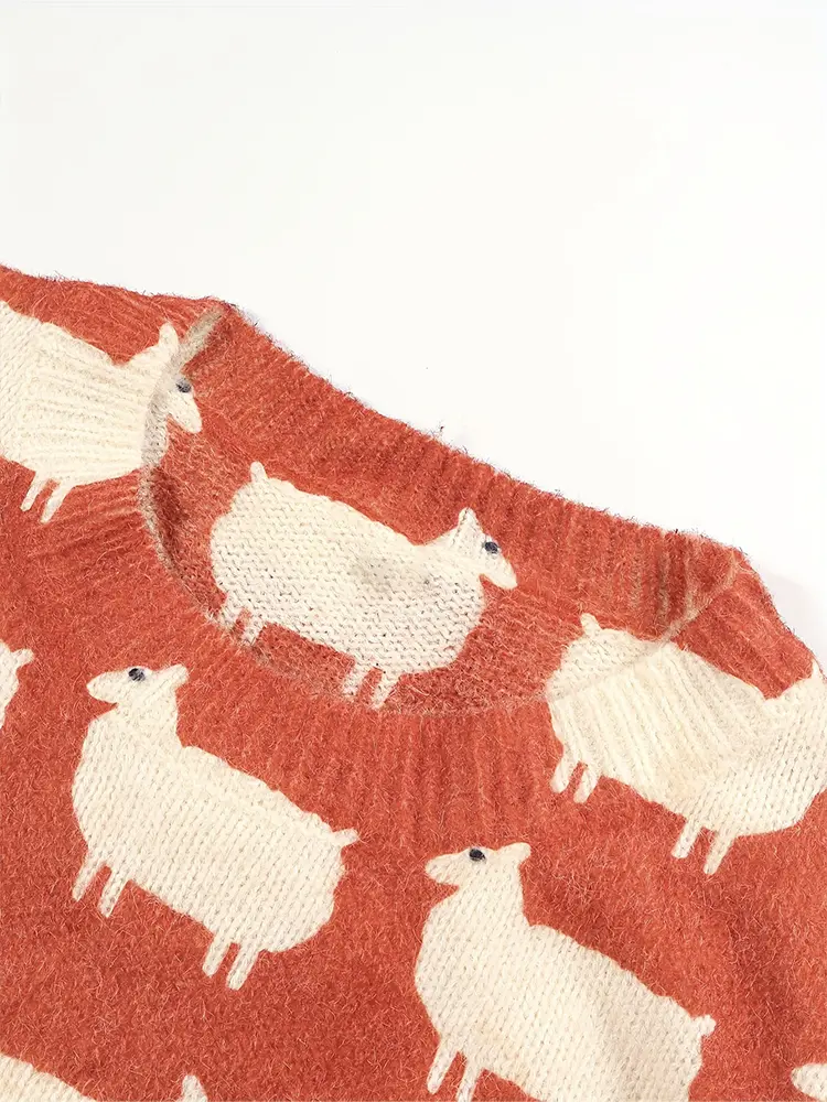 Women's plus Size 3D Sheep Pattern Crew Neck Pullover Sweater Casual Long Sleeve Knitted Sweater for Autumn And Winter