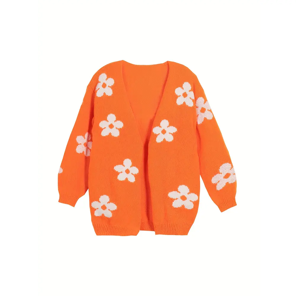 Women's plus Size V-Neck Cardigan Casual Long Sleeve Knitted Sweater Printed Pattern Autumn Winter Warm Comfortable Sweater