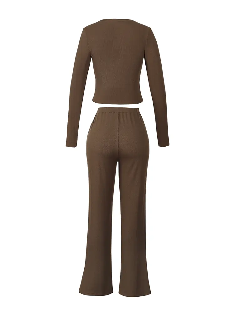 Women's Solid Color Two-Piece Pajamas Set Long Sleeve Pullover Comfortable Shirt Drawstring Waist Cinching Pants Loungewear