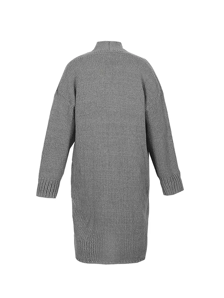 plus Size Grey Cardigan Long Knitted Sweater for Women Warm Autumn Winter Fashion 2024 Best Choice