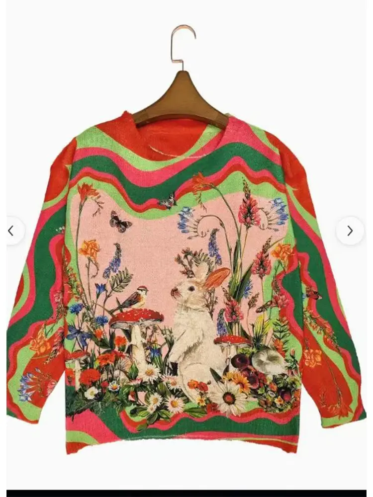Plus Size 2024 Autumn and Winter New Women's Pullover Printed Sweater Acrylic Material Warm Autumn and Winter Best Choice