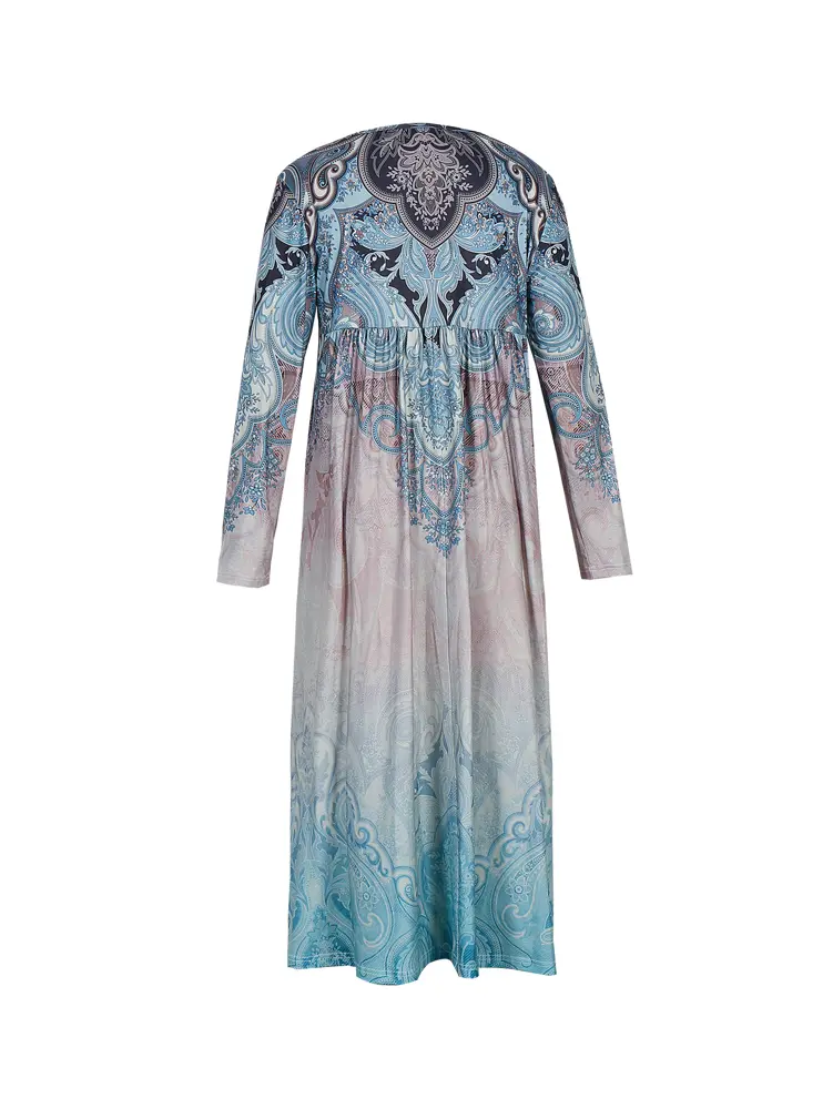 2025 Summer New Women's V-Neck Split Sleeve Button Dress V-Neck Maxi Dress Polyester Retro Aged Style