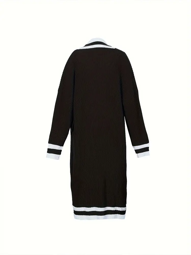Women's plus Size Casual Cardigan Long Sleeve Colour Block Stripe Print Cardigan Jacket with Pockets Large Size