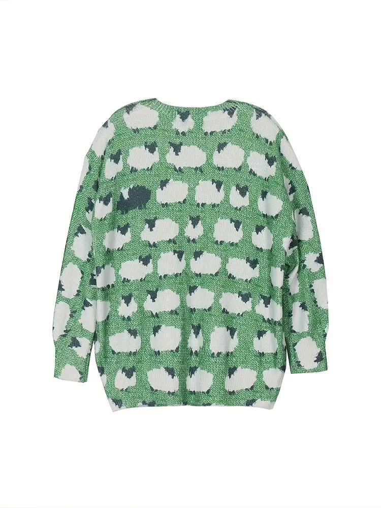 Plus Size Women's Sheep Floral Pattern Sweater Casual Crew Neck Long Sleeve Knit Suitable for Fall and Winter Wear