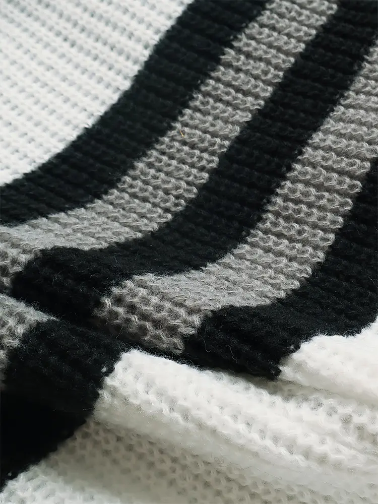 plus Size White Striped Knitted Cardigan Women's Autumn Winter Sweater Trend 2024 Comfortable Best Choice Knitwear