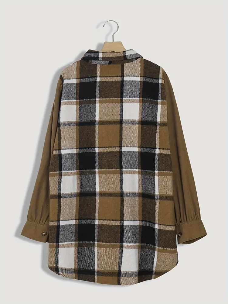 Women's plus Size Loose Plaid Shirt Spring/Summer 2025 Vintage Drop Shoulder Single Breasted Top for Office And Outings