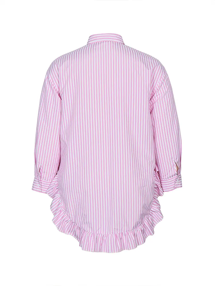 Women's plus Size High Collar Long Sleeve Shirt Autumn 2025 Pink White Striped Comfortable Casual Long Shirt