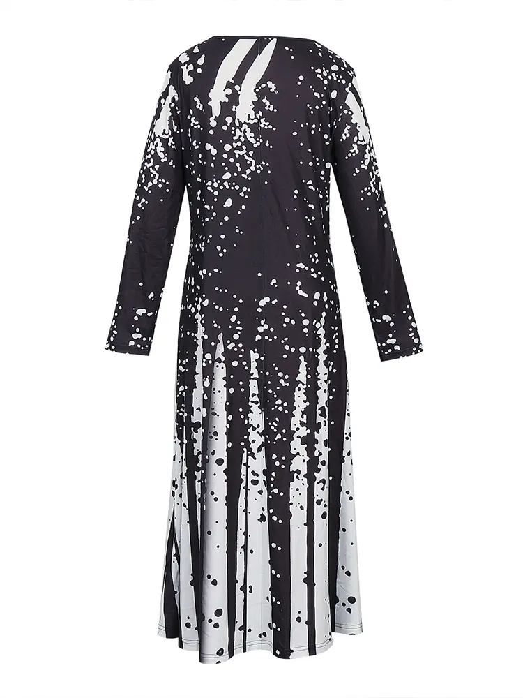 Women's Loose Casual Comfortable Maxi Dress round Neck Long Sleeve Dot Gradient Pattern 2025 Fall New