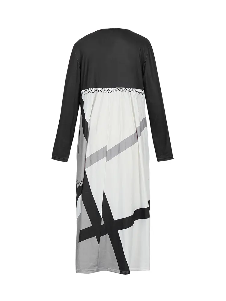 2025 Summer New Women's Round neck Button Maxi Dress Polyester Elegant Splicing color Pullover Vintage style