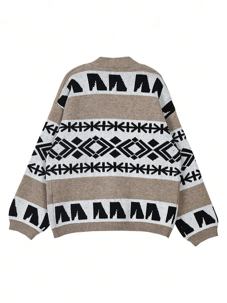 Women's Long Sleeve Owl Printed Knitted Cardigan Top Single Row Button V-Neck Loose Casual Best Choice for Spring and Summer