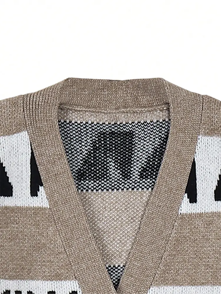 Women's Long Sleeve Owl Printed Knitted Cardigan Top Single Row Button V-Neck Loose Casual Best Choice for Spring and Summer
