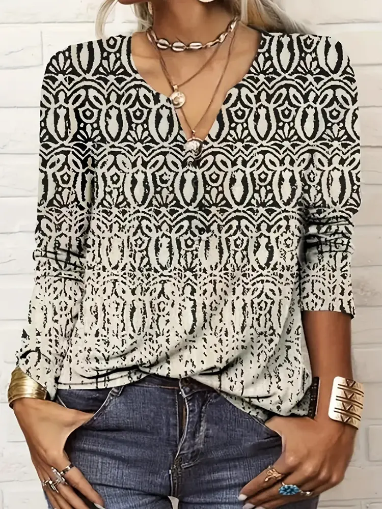 Plus Size 2025 Spring and Summer New Women's Retro Old V-Neck T Shirt Diamond Pattern Loose Casual Tops