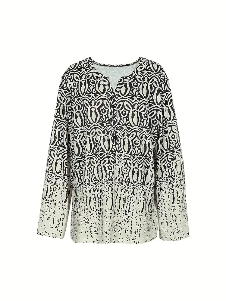 Plus Size 2025 Spring and Summer New Women's Retro Old V-Neck T Shirt Diamond Pattern Loose Casual Tops