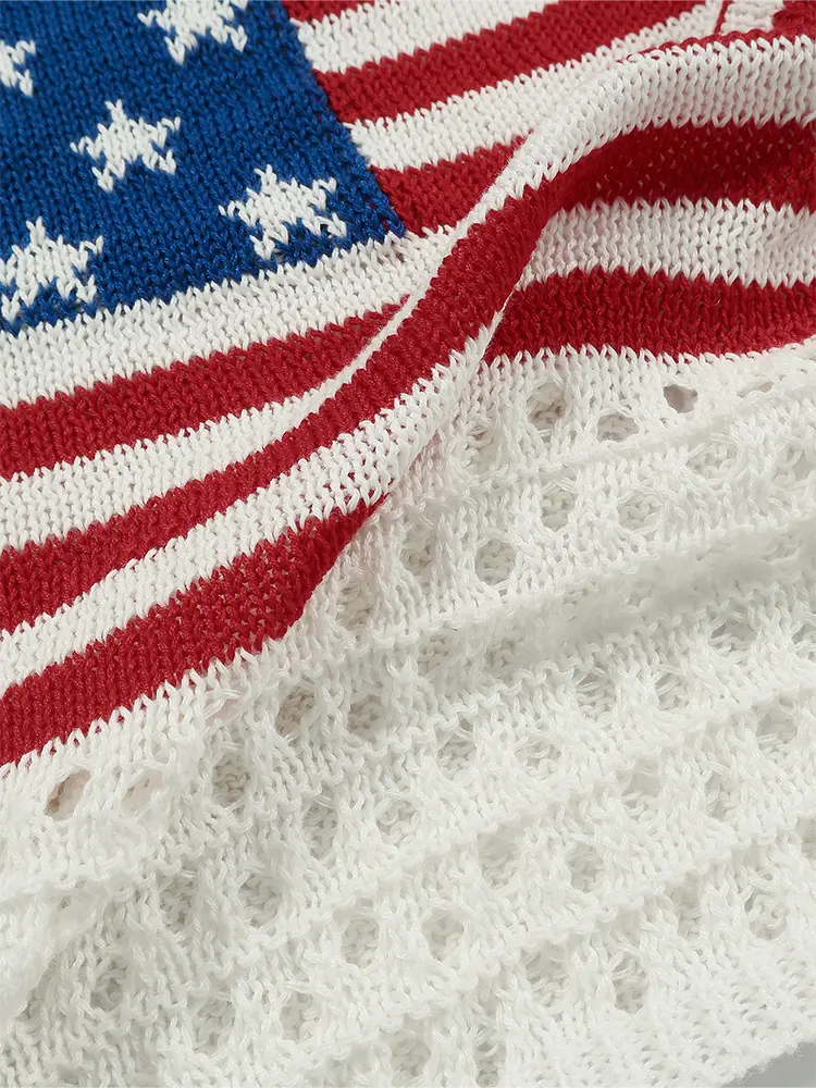 Plus Size 2025 Spring New Flag Printed Round Neck Women's Long Sleeve Skeleton Sweater Sweater Best Choice