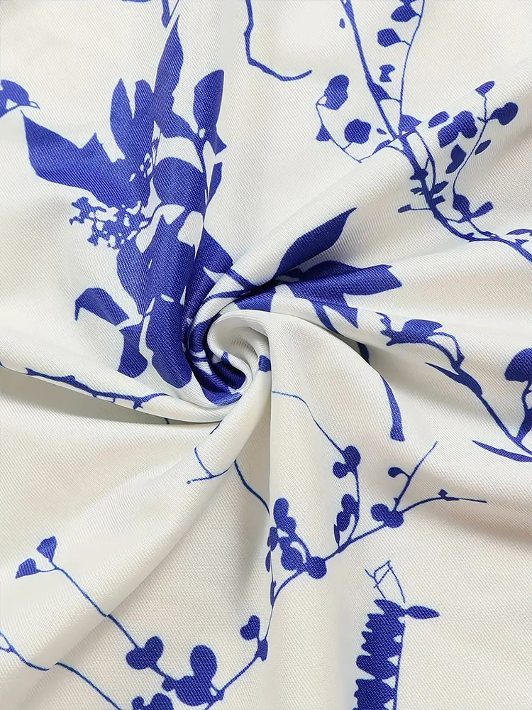 Floral Printed Front Split Button Dress,Casual Round Neck Long Sleeve Dress,Women's Clothing Polyester Material