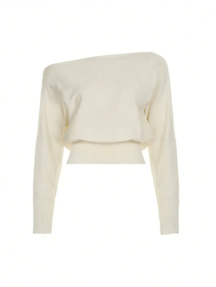 2025 Autumn New High neck design asymmetric strapless leisure Women's jumper school season temperament Elegant