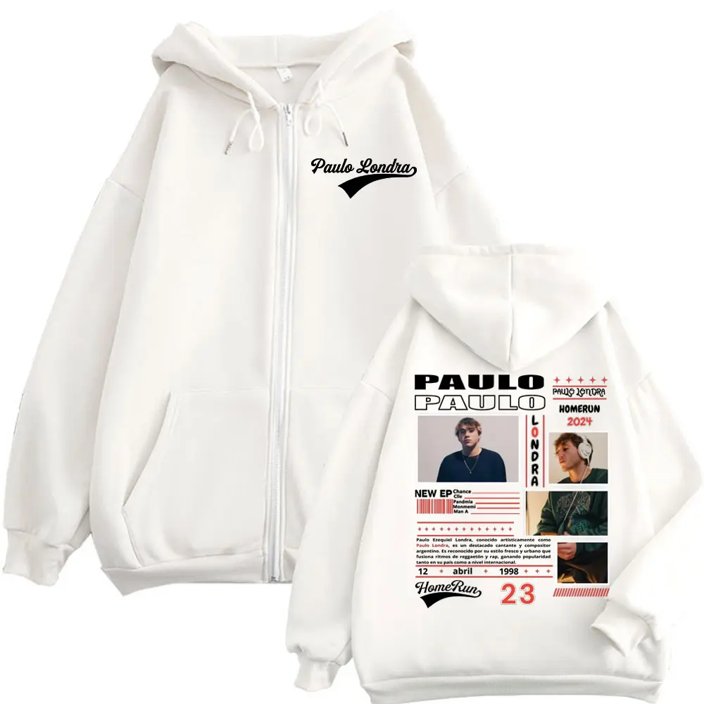Rapper Paulo Londra Album Zipper Hoodie Men's Women's Harajuku Hip Hop Zip Up Pullovers Fashion Casual Long Sleeve Sweatshirts