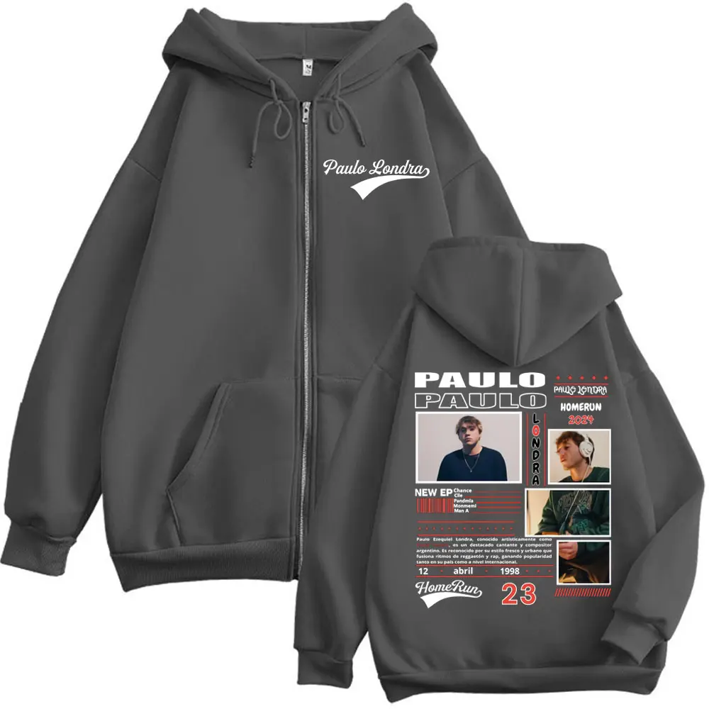 Rapper Paulo Londra Album Zipper Hoodie Men's Women's Harajuku Hip Hop Zip Up Pullovers Fashion Casual Long Sleeve Sweatshirts