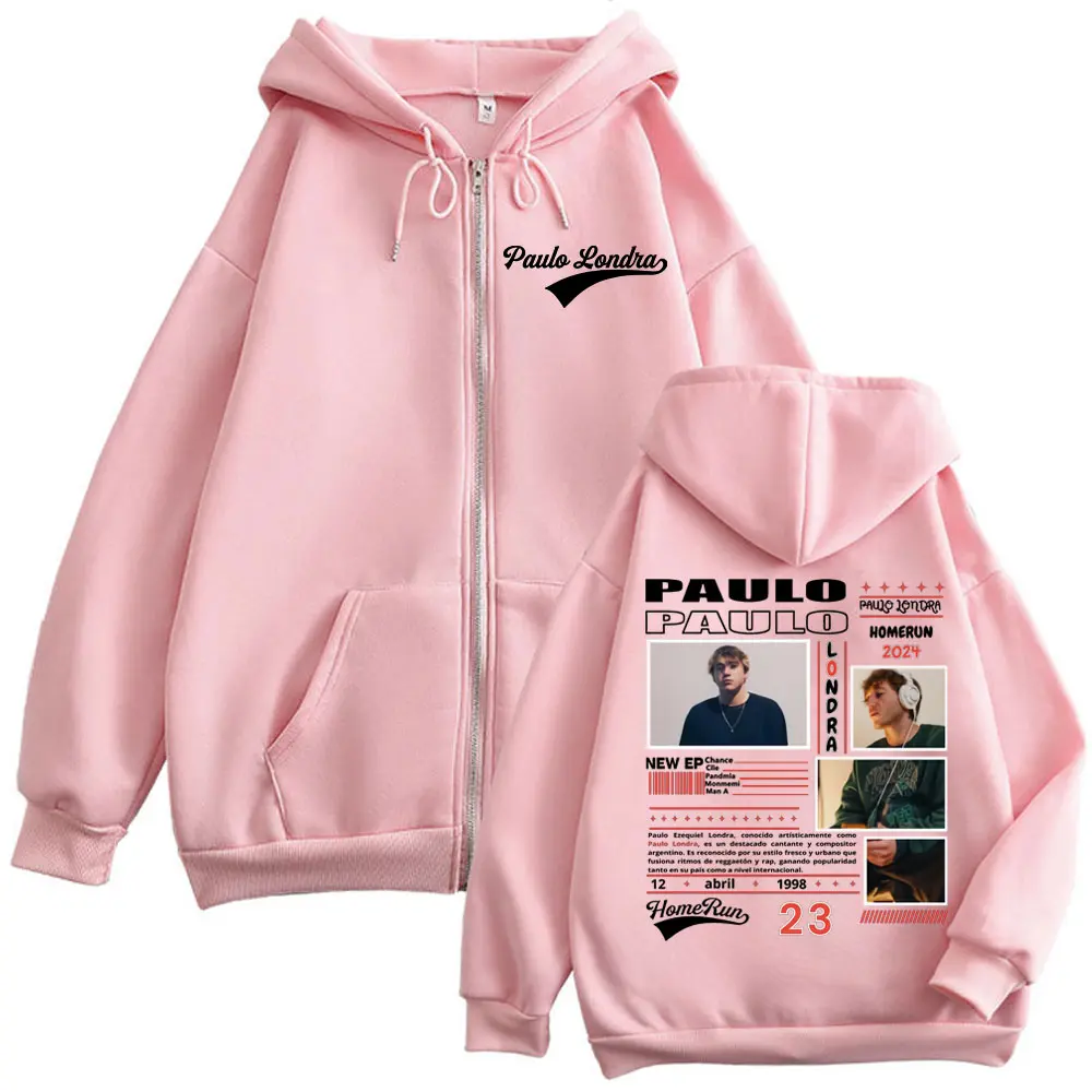 Rapper Paulo Londra Album Zipper Hoodie Men's Women's Harajuku Hip Hop Zip Up Pullovers Fashion Casual Long Sleeve Sweatshirts