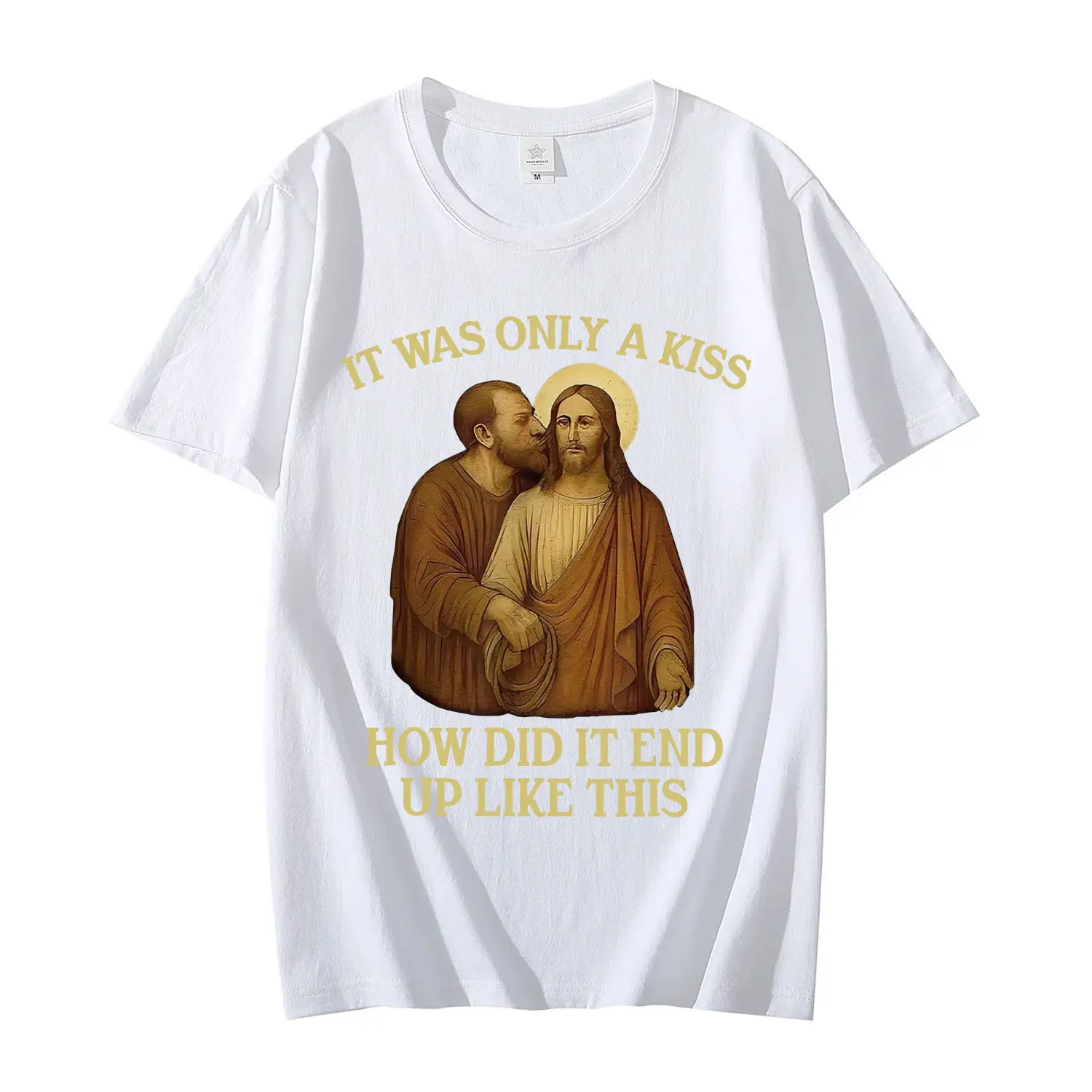 It Was Only A Kiss How Did It End Up Like This Funny Jesus T-shirt Men's Women's Fashion Vintage Short Sleeve T Shirt Streetwear