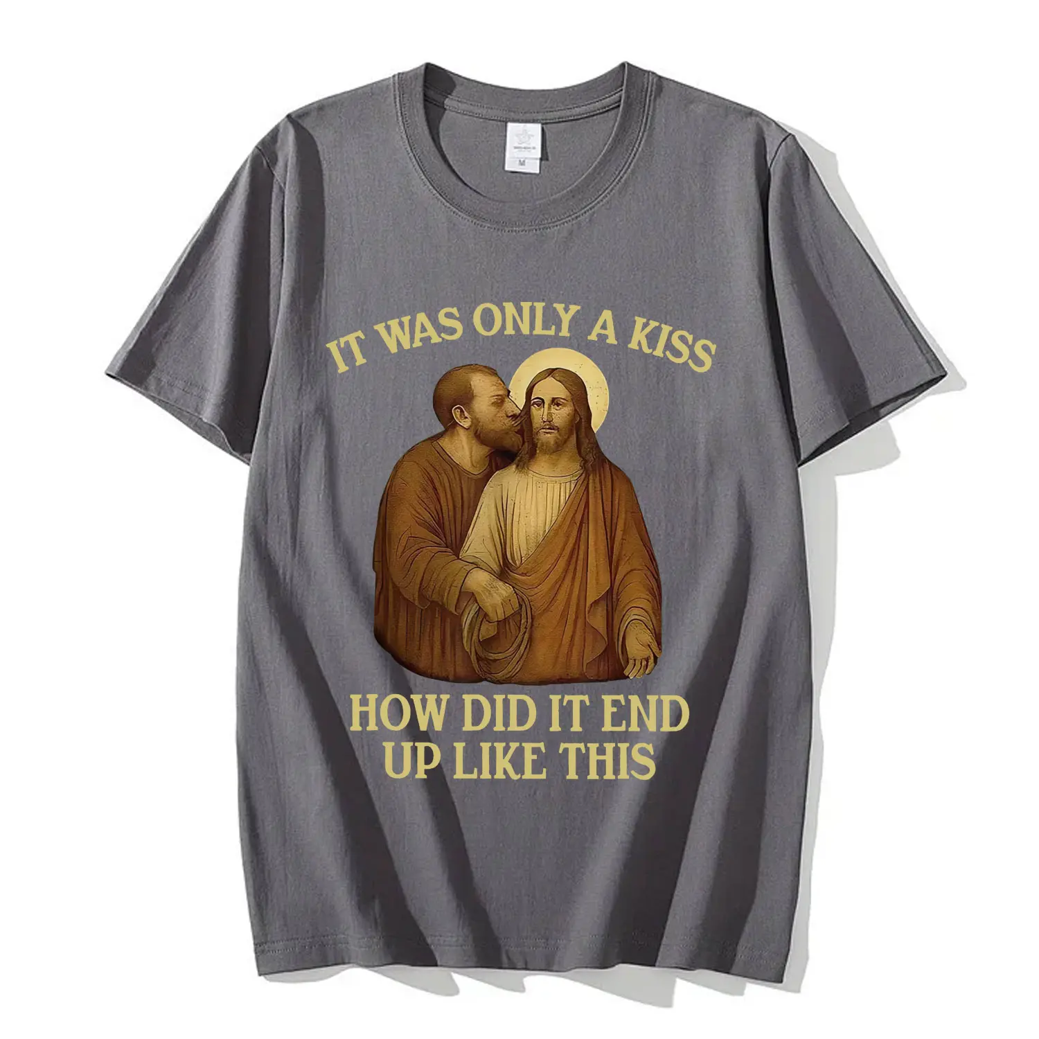It Was Only A Kiss How Did It End Up Like This Funny Jesus T-shirt Men's Women's Fashion Vintage Short Sleeve T Shirt Streetwear