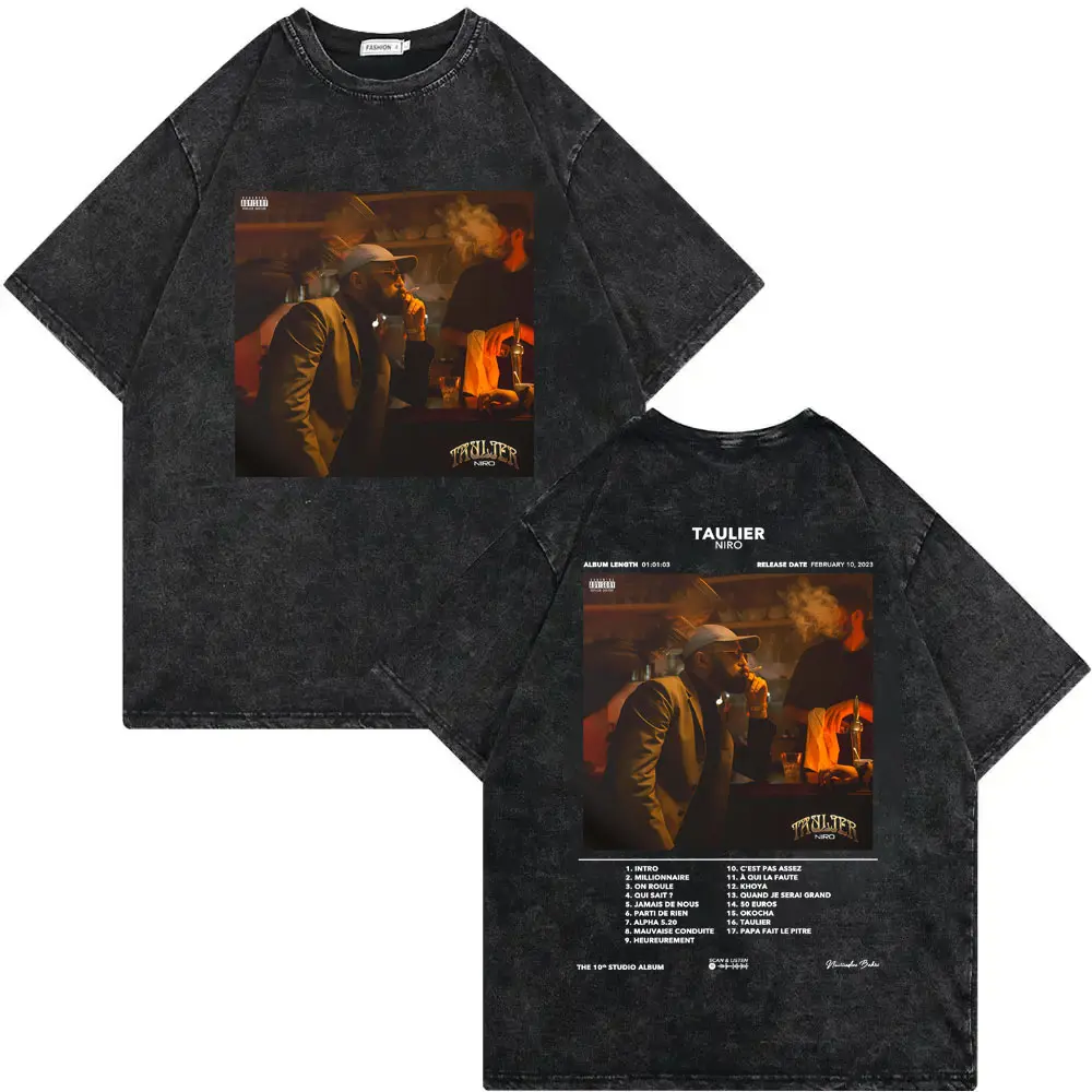 Vintage Washed Rapper Niro Taulier Album Graphic T Shirts Men Women Hip Hop Fashion T-shirts Summer Casual Loose Cotton T-shirt