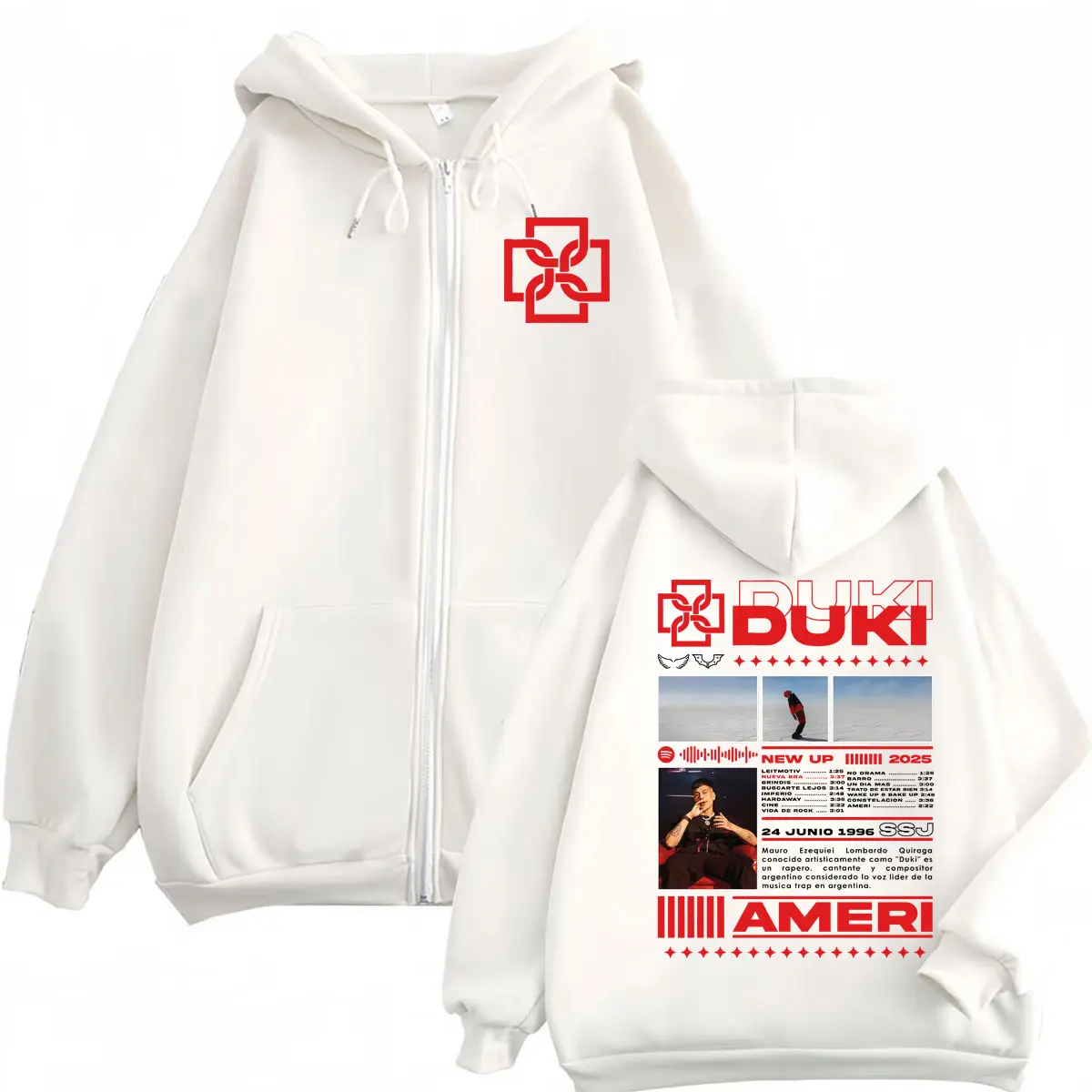 Rapper Duki Ameri Tour 2025 Merch Zipper Hoodie Men Women Hip Hop Fashion Zip Up Pullover High Quality Fleece Hooded Sweatshirt