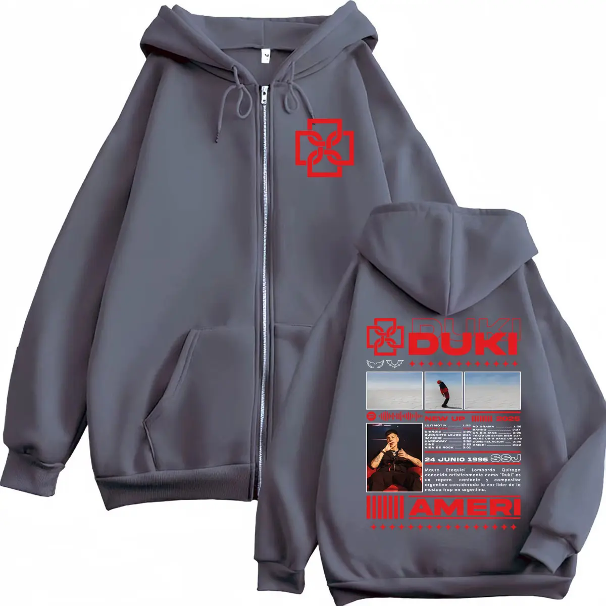 Rapper Duki Ameri Tour 2025 Merch Zipper Hoodie Men Women Hip Hop Fashion Zip Up Pullover High Quality Fleece Hooded Sweatshirt