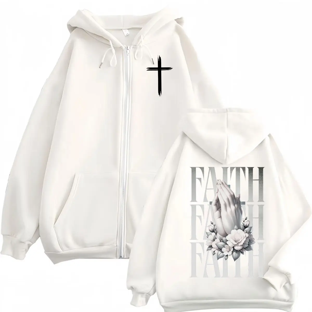 Christian Jesus Faith Bible Verse Zipper Hoodie Fashion Vintage Zip Up Hooded Sweatshirts Men Women Casual Oversized Pullovers