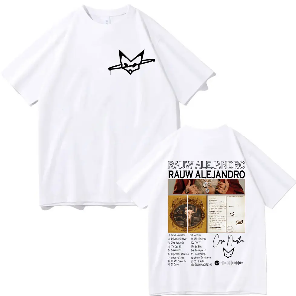 Rauw Alejandro Album Double Sided Graphic T Shirts Men Women Fashion Hip Hop Retro T-shirt Summer 100% Cotton Oversized T-shirts