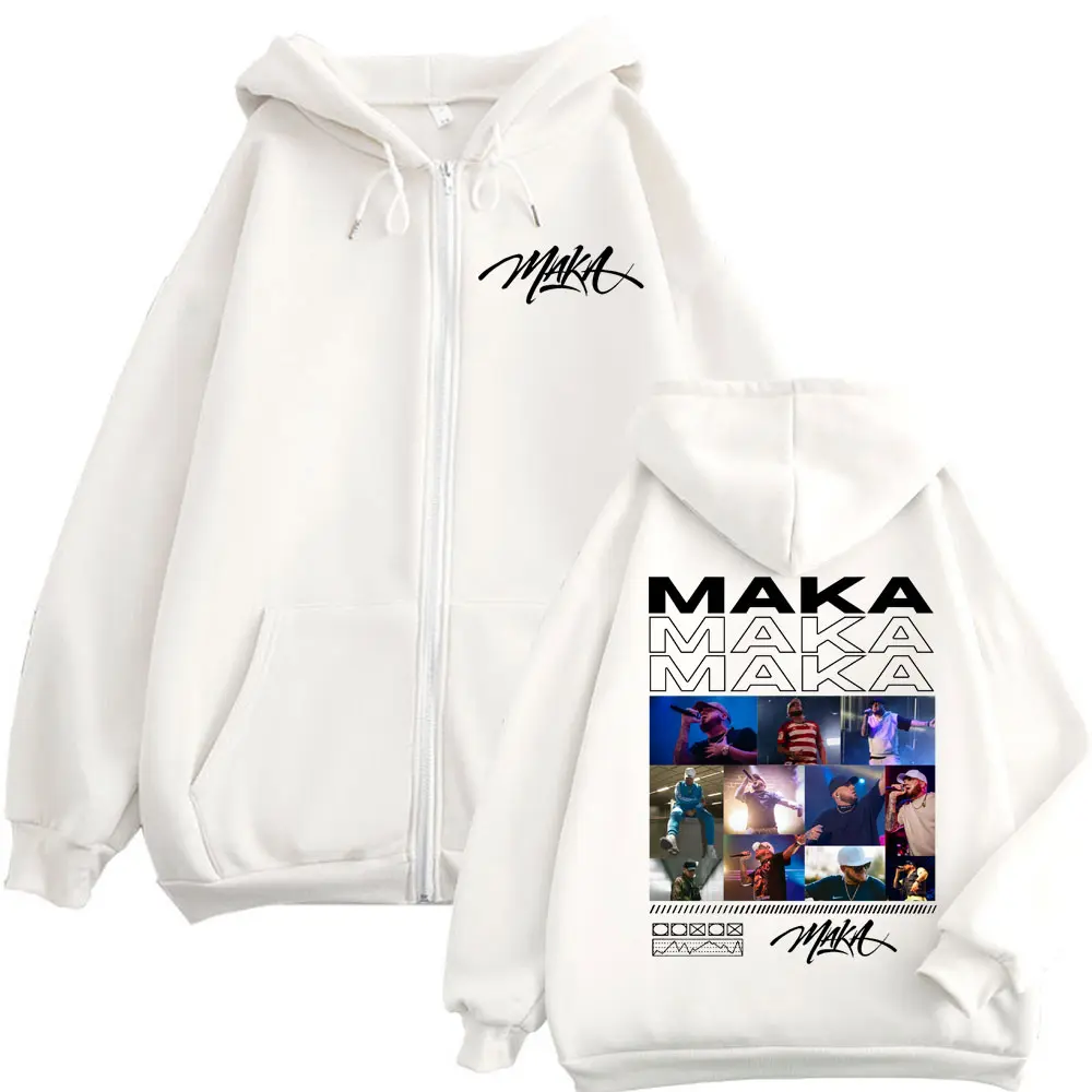 Rapper Maka 2025 Tour Graphic Zipper Hoodies Harajuku Hip Hop Zip Up Hooded Sweatshirts Men Women Casual Fashion Loose Pullovers